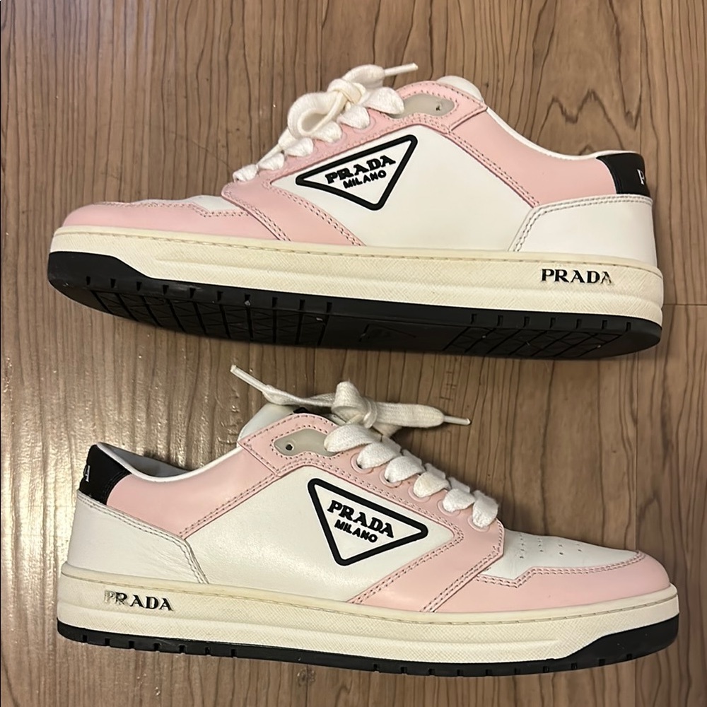 Prada Pink and White Leather Sneakers